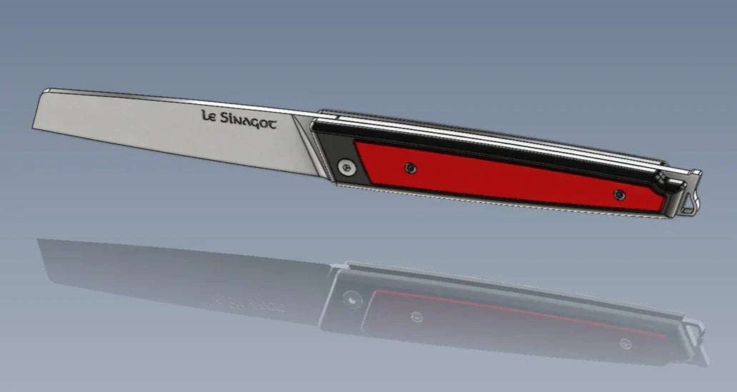 un visuel 3d du couteau avec son reflet 