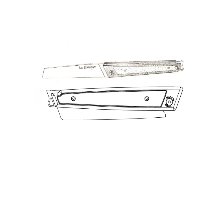 un dessin à la main du couteau Le Sinagot ouvert et en position fermée