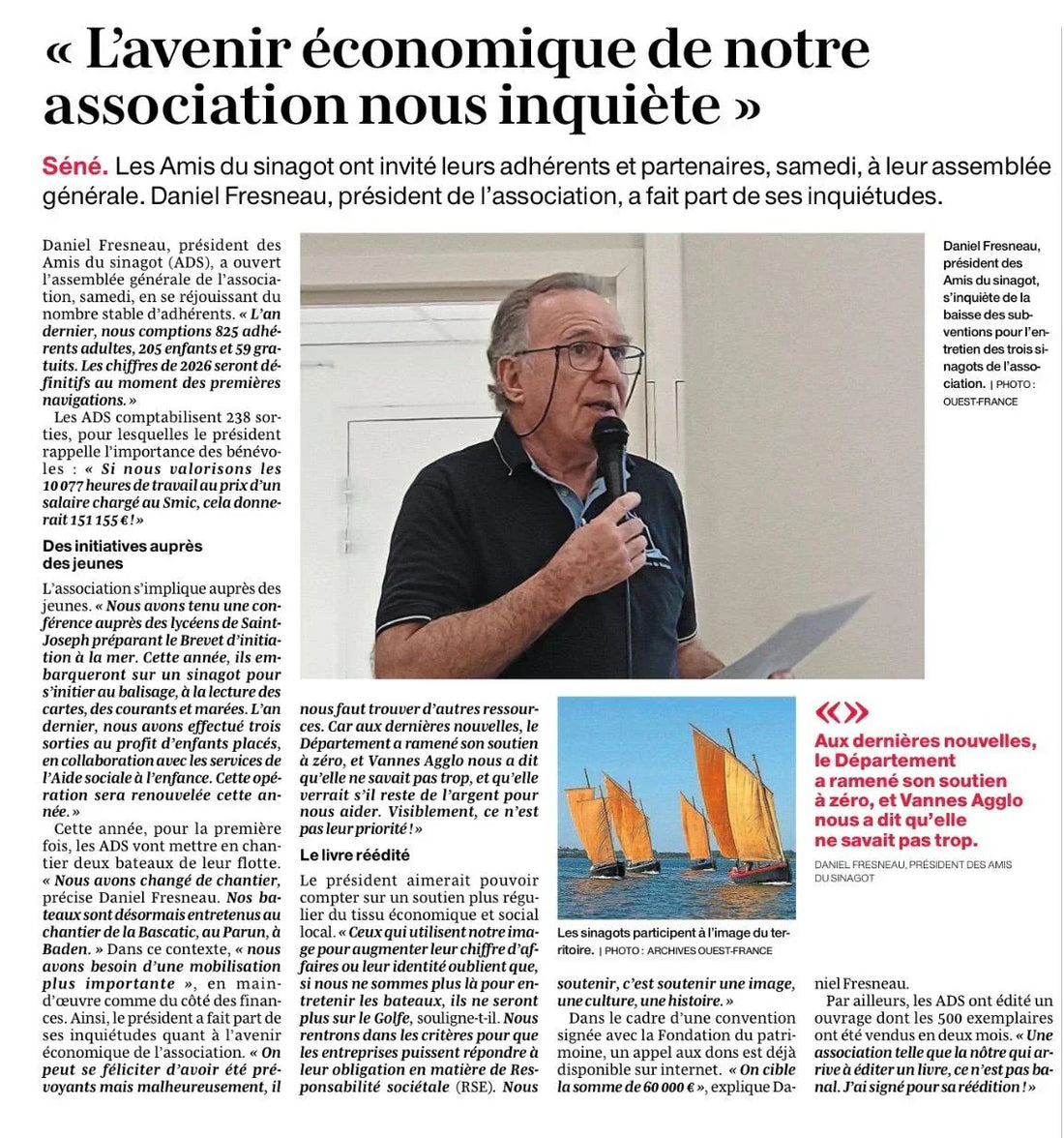 un article de presse de l'association Les amis avec une photo de leur président